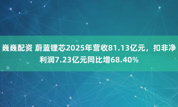 巍巍配资 蔚蓝锂芯2025年营收81.13亿元，扣非净利润7.23亿元同比增68.40%