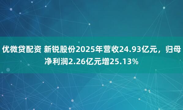 优微贷配资 新锐股份2025年营收24.93亿元，归母净利润2.26亿元增25.13%