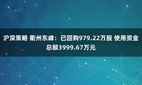 沪深策略 衢州东峰：已回购979.22万股 使用资金总额3999.67万元